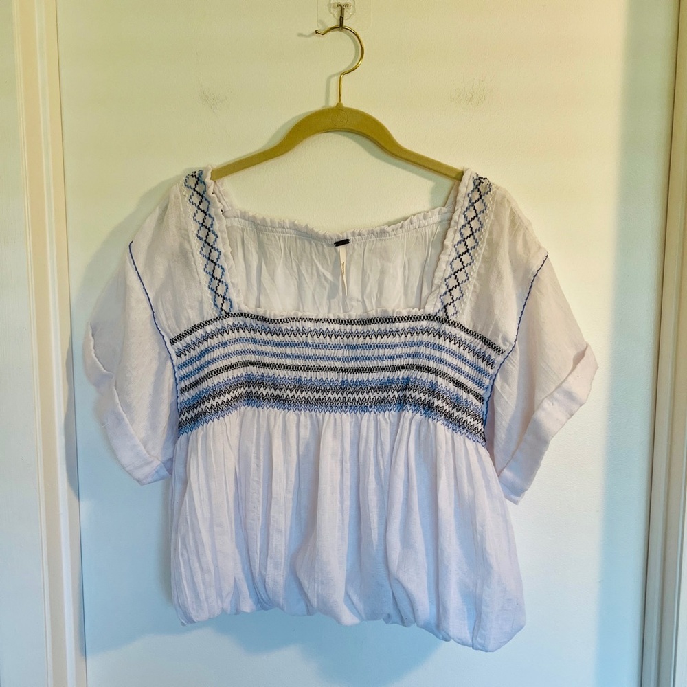 Free People Wandering Skies Gauzy Embroidered‎ Bubble Top, Boho, Festival, Large